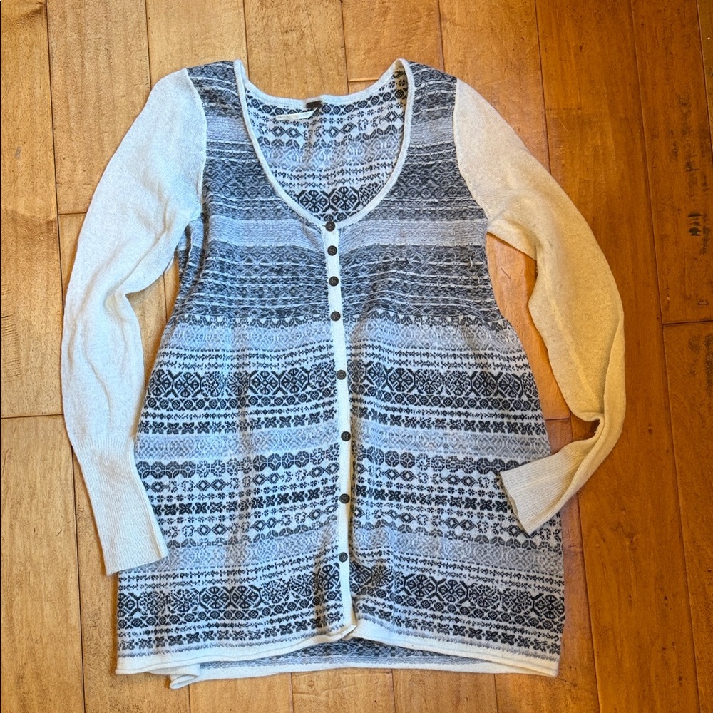 Vintage Free People Black and Cream Patterned Dress